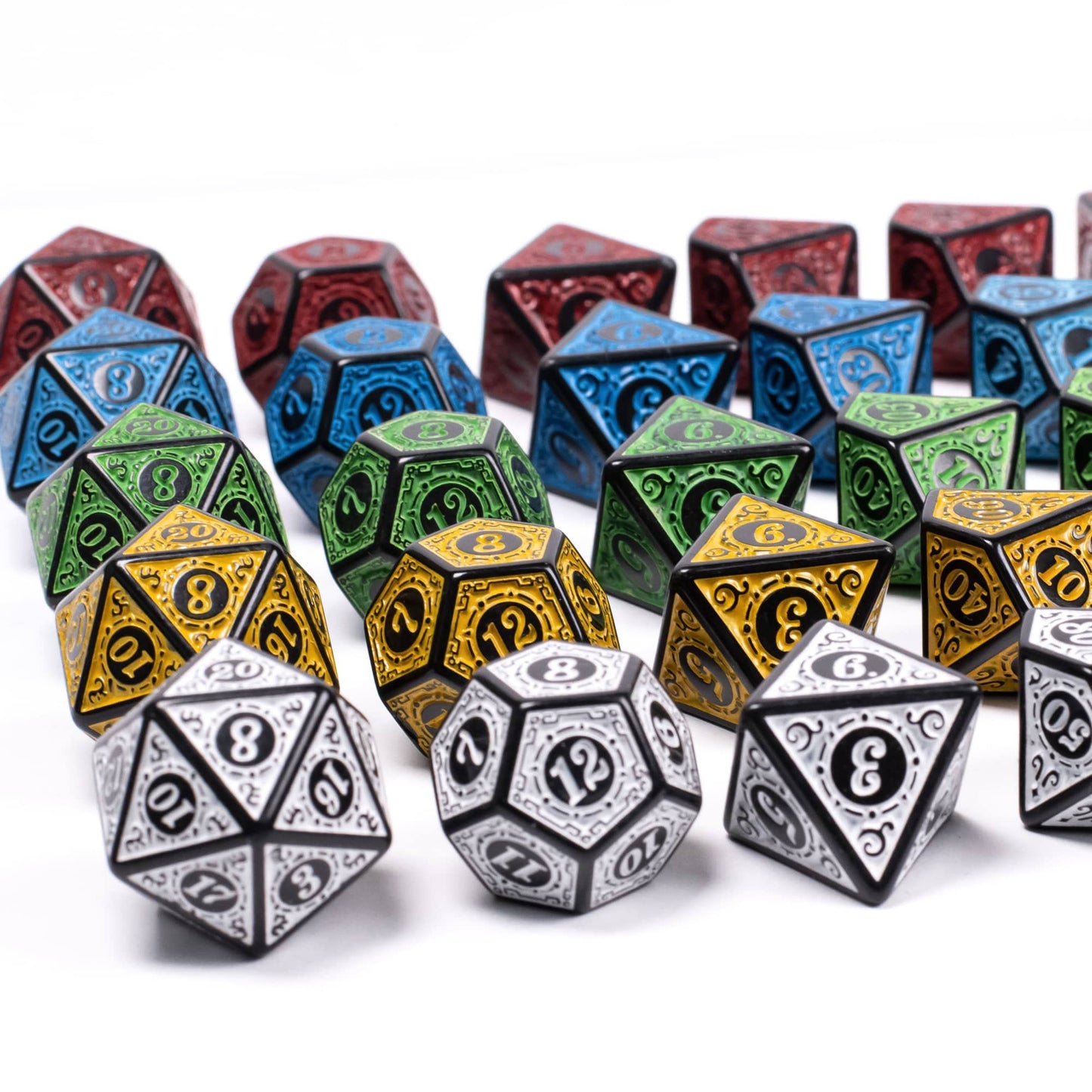 Poludie 5 Sets Dice DND, Polyhedral Dice Set (35pcs) with Leather Dice Bag, D&D Dice Set for Dungeons and Dragons, RPG Table Games (Window Lattice Carved Series)