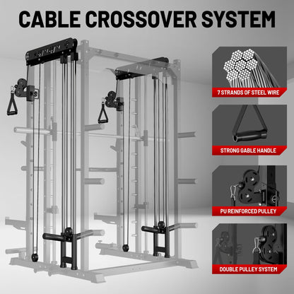 JELENS Smith Machine for Home Gym, Multi-Function M12 Power Cage, Squat Rack with Smith Bar and More Attachment (Black, 260LB Black Weights Package)