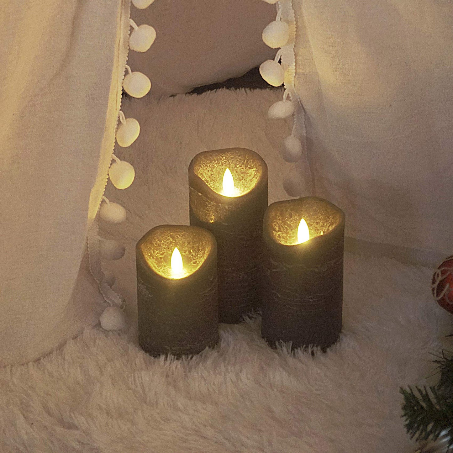 Battery Operated Flameless Candles with Remote Timer Real Wax Realistic Bright Flicker Flickering Electric Electronic LED Pillar Lights Home Wedding Party Decorations Set of 3 Rustic Texture Gray Grey
