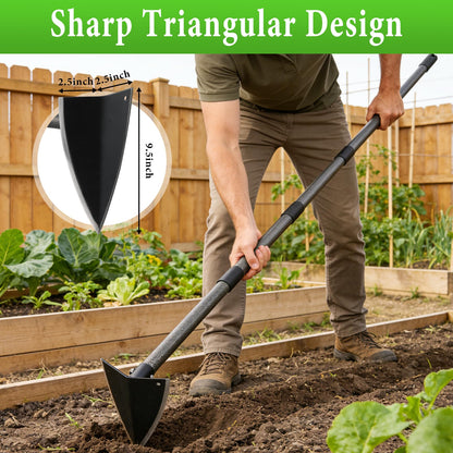 CALCHELE Garden Hoe, Heavy Duty Trenching Hoes with Adjustable Long Handle 30-72 Inch, Sharp Edge Triangle Weeding Hoe Garden Tools for Weeds Removal,Cultivating,Digging,Loosen Soil, Trenching