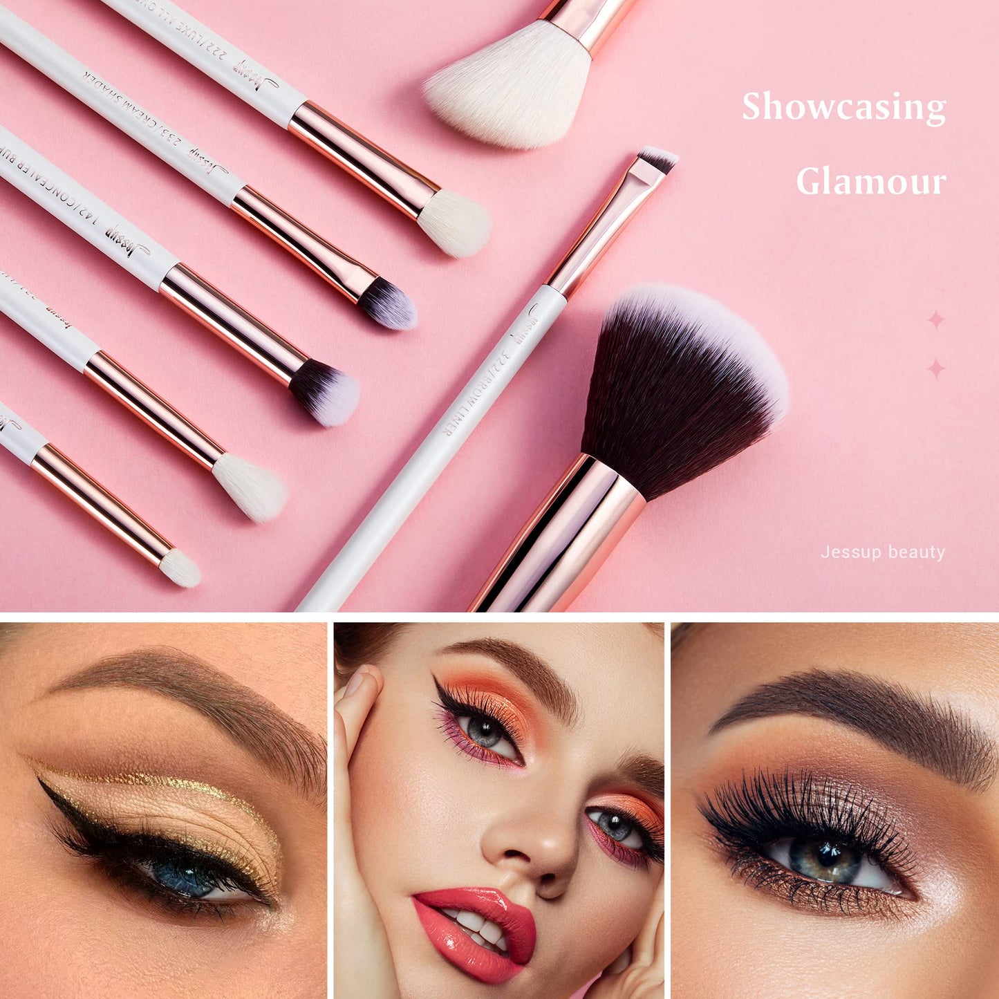 Jessup Brand 25pcs Professional Makeup Brush Set Beauty Cosmetic Foundation Powder Blusher Eyeshadow Blending Highlight Concealer Natural-Synthetic Hair Brushes Set (Pearl White/Silver)
