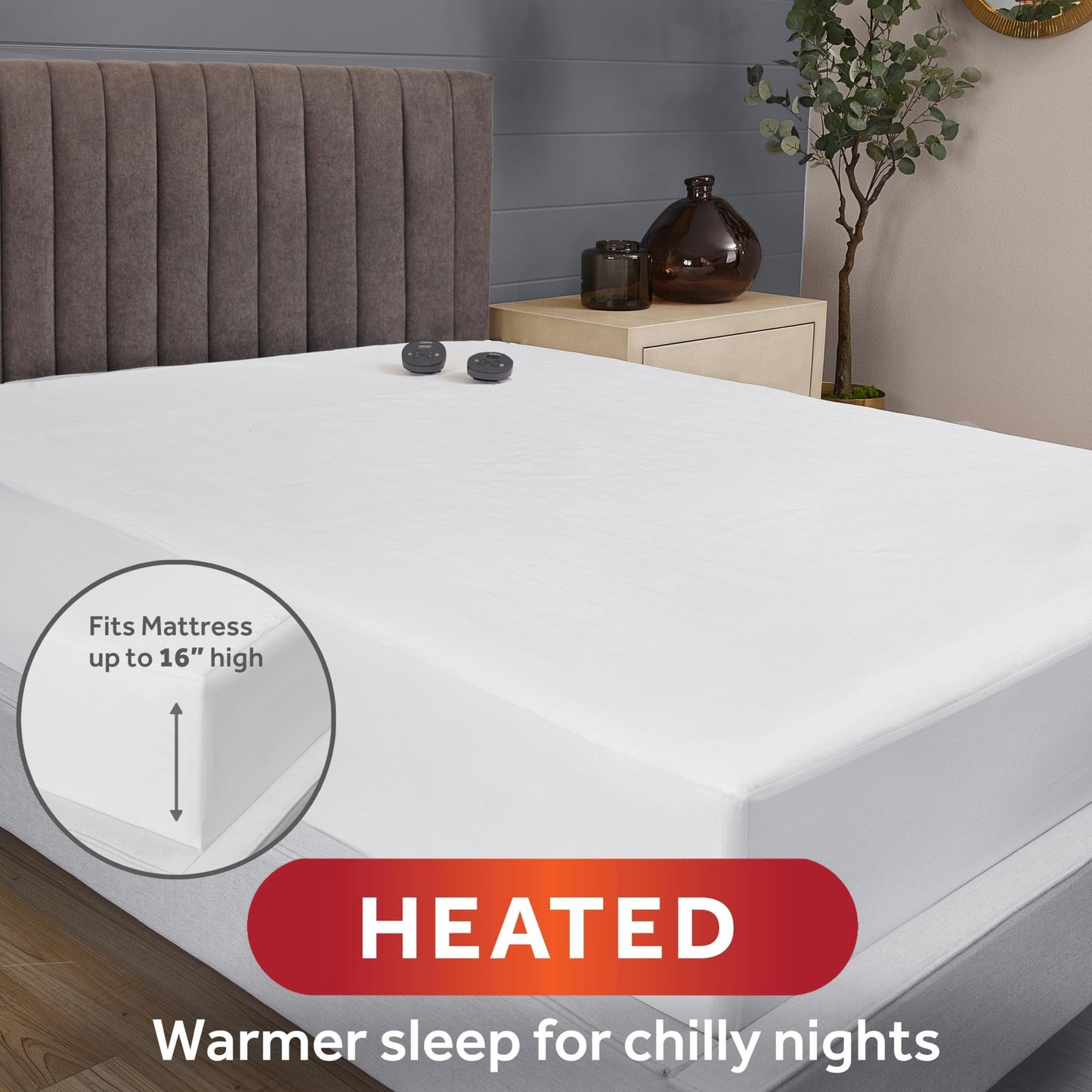 Sunbeam Electric Heated Mattress Pad Queen 80" x 60" 12 Heat Settings 12-Hour Auto Shut-Off Fast Heating Soft Cozy Fabric Deep Pocket Skirt Machine Washable