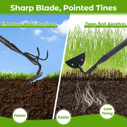 Garden Hoe, 2 in 1 Weeding Hoe and Cultivator Soil Tiller,52" Long Handle, Heavy Duty Hoe Garden Tool for Weeding, Loosening Soil, Cultivating, Gardening