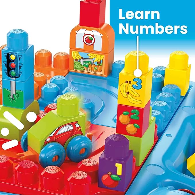 Mega Bloks First Builders Build 'n Learn Table with Big Building Blocks Building Toys for Toddlers (30 Pieces)