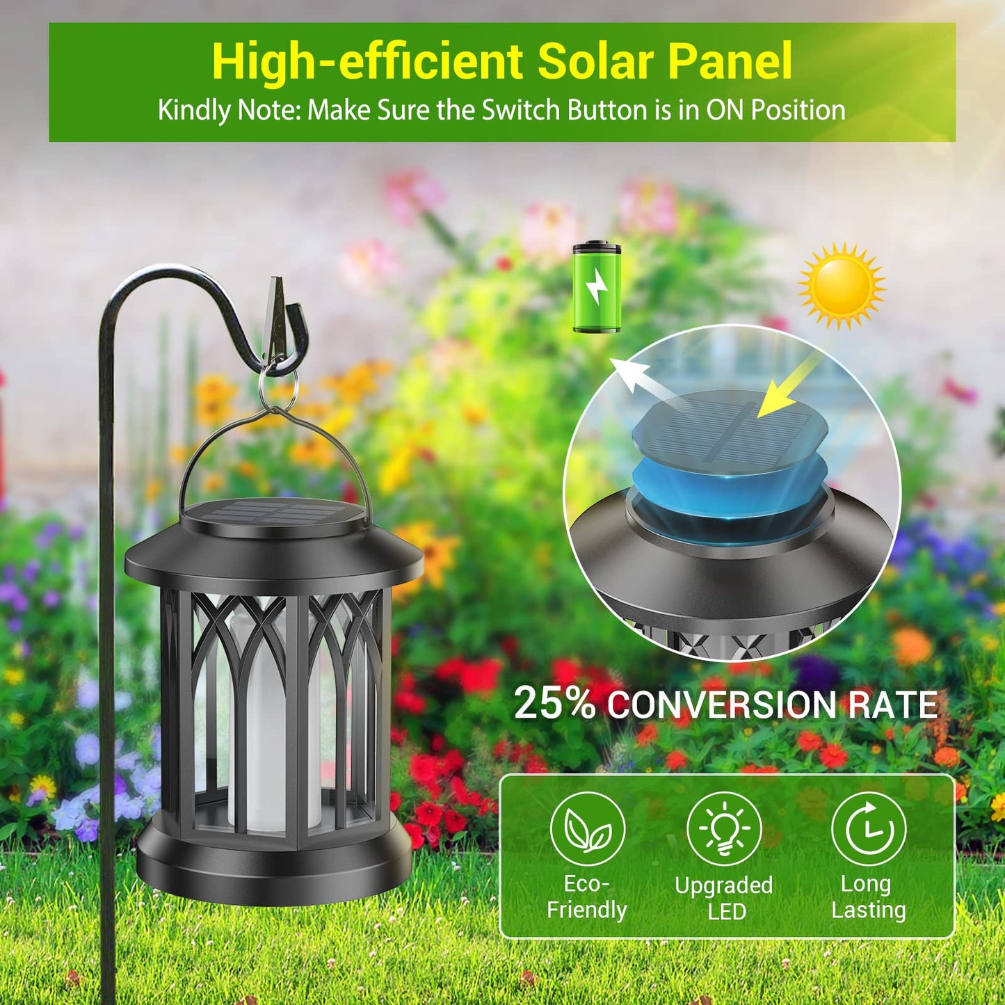 KOOPER 4 Pack Solar Lantern Outdoor Lights, Upgraded Flickering Flame Solar Lanterns Lights Outdoor Waterproof, Hanging Lantern Decorative, Solar Powered Lanterns for Yard Patio Path Tree Garden Decor