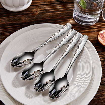 KEAWELL Premium 4-Piece Louis Hammered Spoons Set, 18/10 Stainless Steel, Set of 4, Fine Spoon Set with Squared Edge, Dishwasher Safe (7.6" Dinner Spoon)