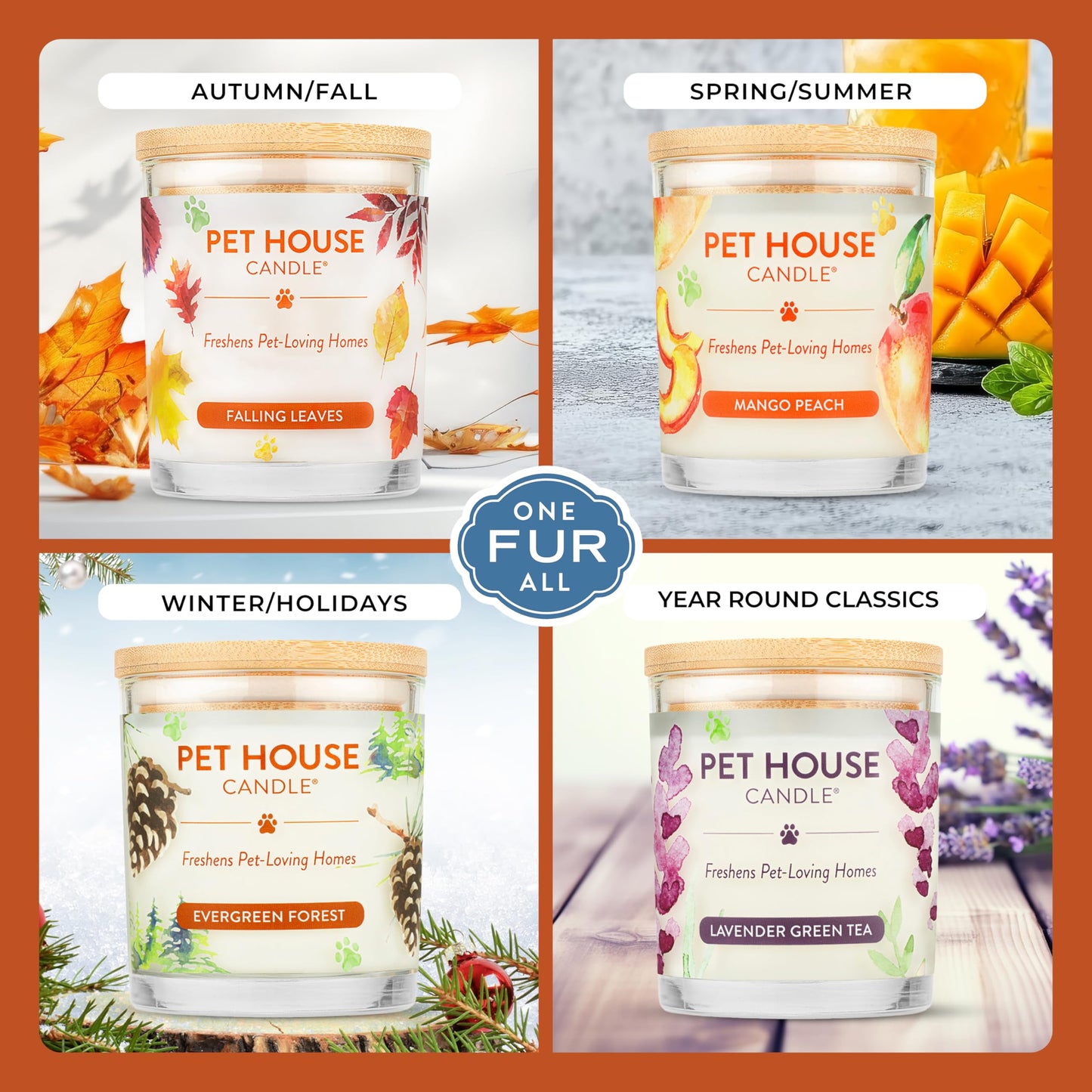 One Fur All Pet House Candle Plant-Based/Soy - Clean Burning Scented, Long Lasting Pet Odor Candle for Home - Vanilla Sandalwood