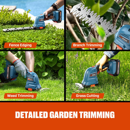 Senix X2 20 Volt Max* 2-in-1 Cordless Hedge Trimmer and Grass Shear with Interchangeable 4-Inch and 8-Inch Blades, Includes 2.0 Ah Battery and Charger (GSX2-M)