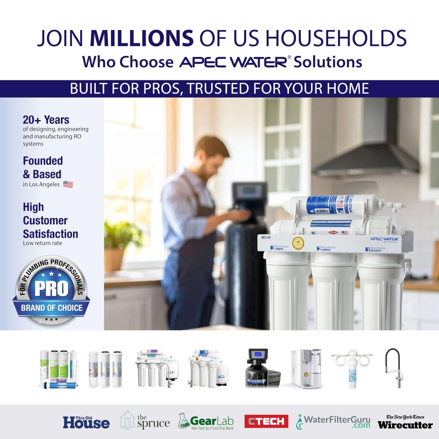 APEC Tankless Reverse Osmosis System with Alkaline pH+ NSF 372 & 58 Certified 3 Stage Water Filtration Bottled Water Quality, High 1K GPD Faucet Flow, Efficient 2:1 Pure to Drain, Space Saving Design