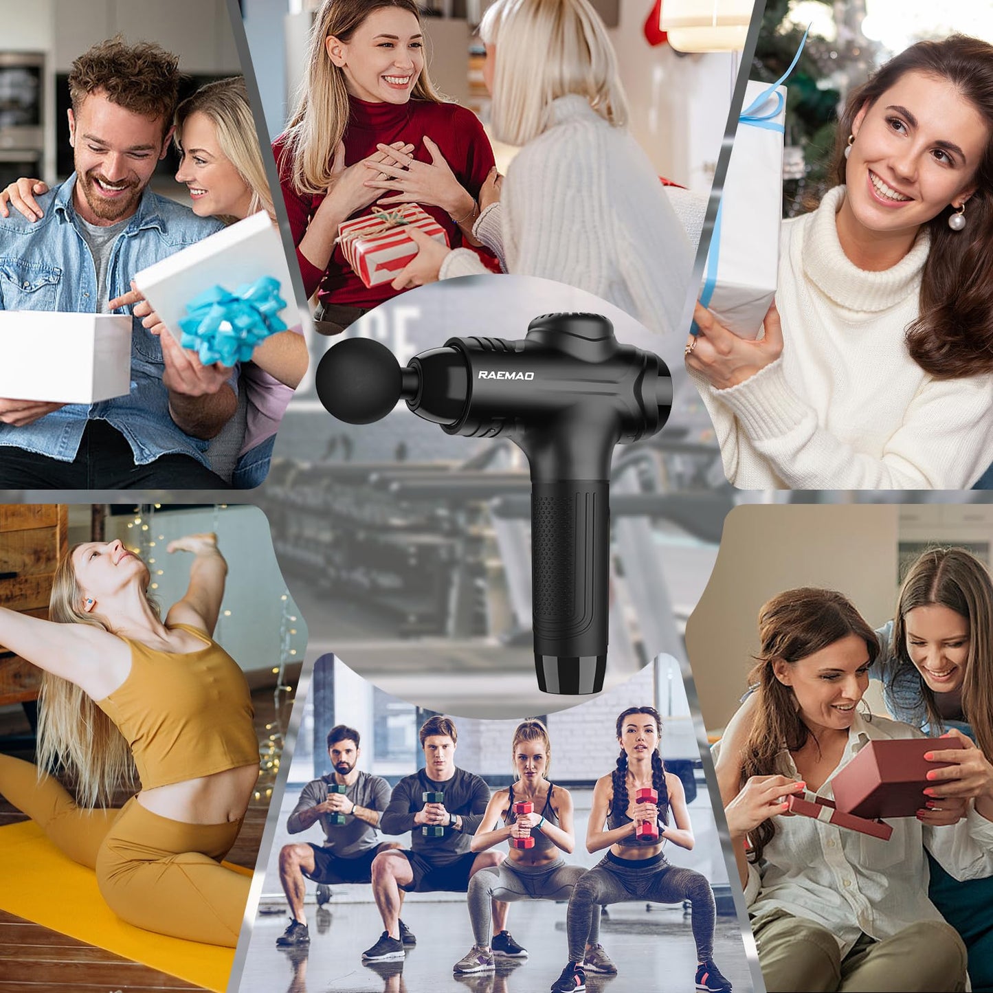 RAEMAO Massage Gun, Handheld Electric Deep Tissue Muscle Massager for Athletes for Pain Relief Attaching 8 Replacement Heads, Percussion Massager with 10 Speeds, Father's Day Gifts, Carbon