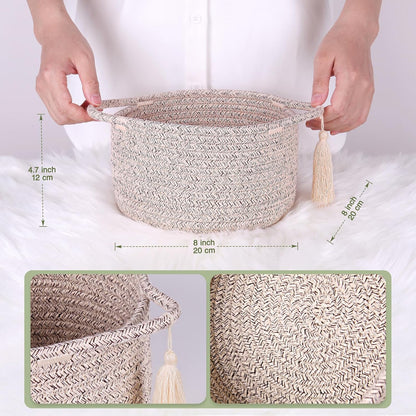 SweetMemo Mini Woven Rope Organizer Baskets - Decorative Gift Basket for Baby Showers & Makeup - Warm Brown