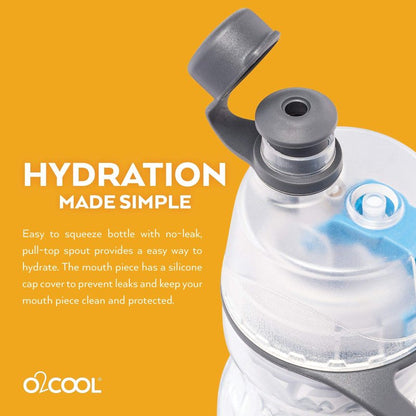 O2COOL Arctic Squeeze Mist 'N Sip Insulated Bottle w/Silicone Spout Cover And Locking Misting Function - 20 oz, Crackle Blue