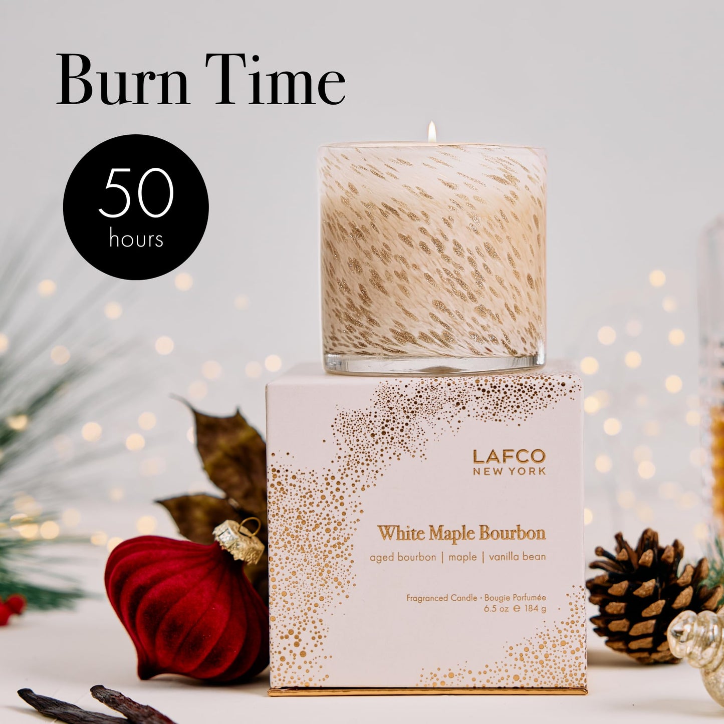 LAFCO New York Holiday Classic Candle, White Maple Bourbon - 6.5 oz - 50-Hour Burn Time - Reusable, Hand Blown Glass Vessel - Made in the USA