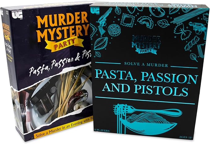 Murder Mystery Party Pasta Passion &amp Pistols – Murder Mystery Dinner Party Game for Adults – Interactive Crime Solving Role Play Game Night Kit with Invitations &amp Clues – Ages 18+