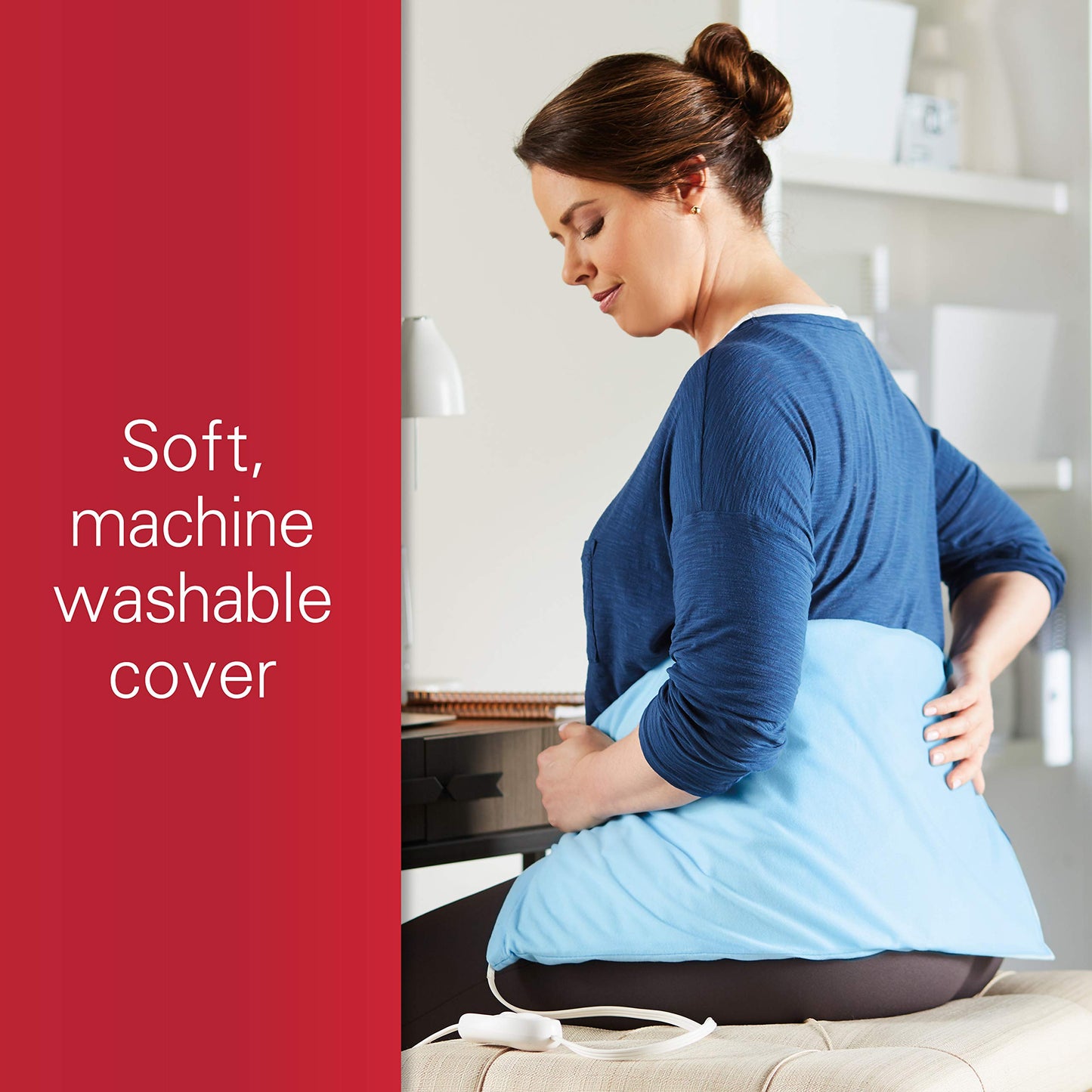 Sunbeam Standard Size Heating Pad, 12"x 15", For Back, Neck, Shoulder, and Period Cramp Pain Relief, 3 Heat Settings, Compact Storage Solution, Auto Shut-Off, Machine-Washable, Gifts For Mom & Wife, FSA/HSA Eligible, Grey