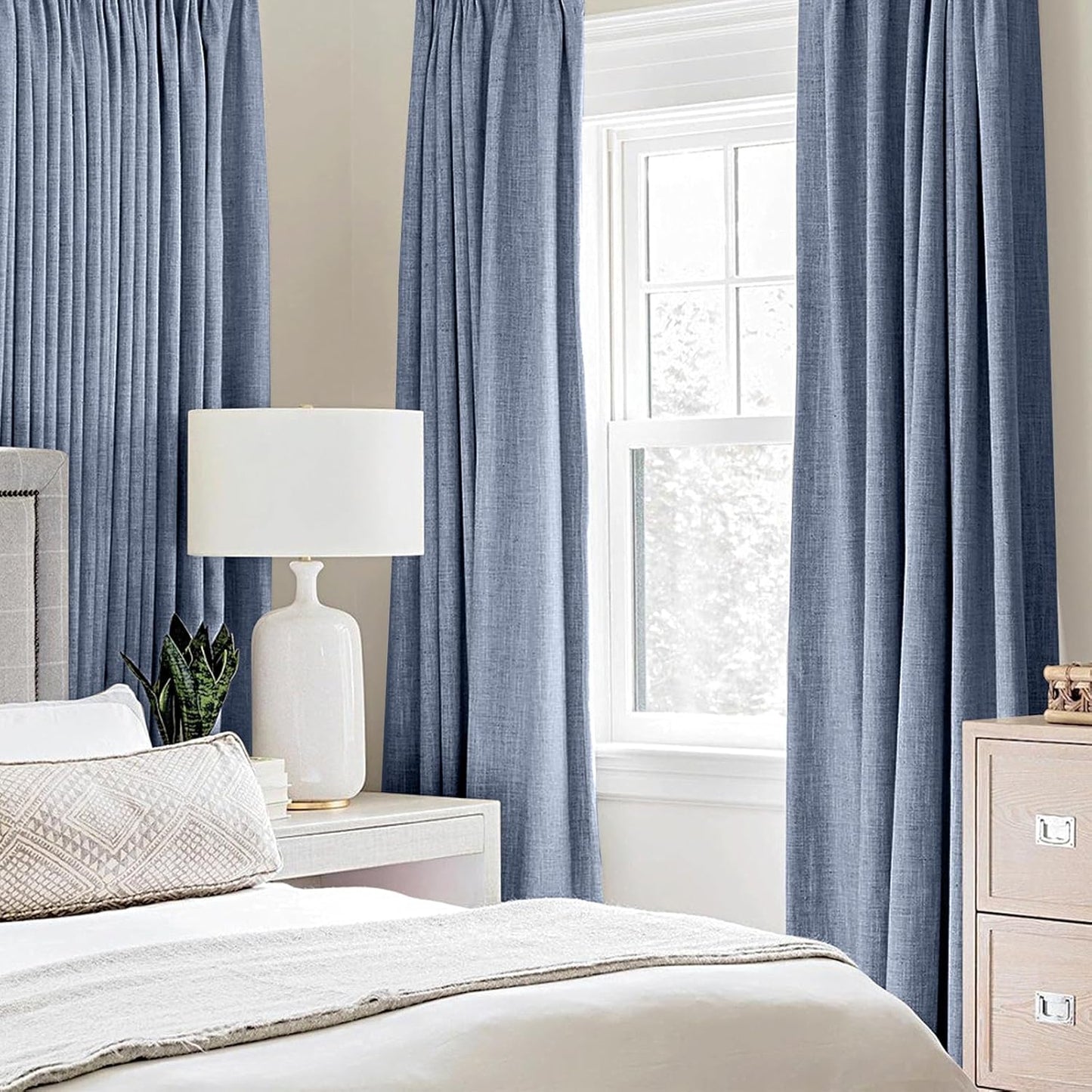 MIULEE Blackout Curtains - 100% Thermal Insulated Linen Texture - Stone Blue - 52x72 Inch (2 Panels)