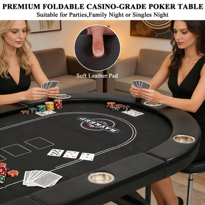 RAYKEEP 10 Player Poker Table Foldable, 84" Folding Blackjack Texas Holdem Table, Portable Casino Leisure Card Board Game Table with Cup Holders and Padded Rails for Game Room (Black)