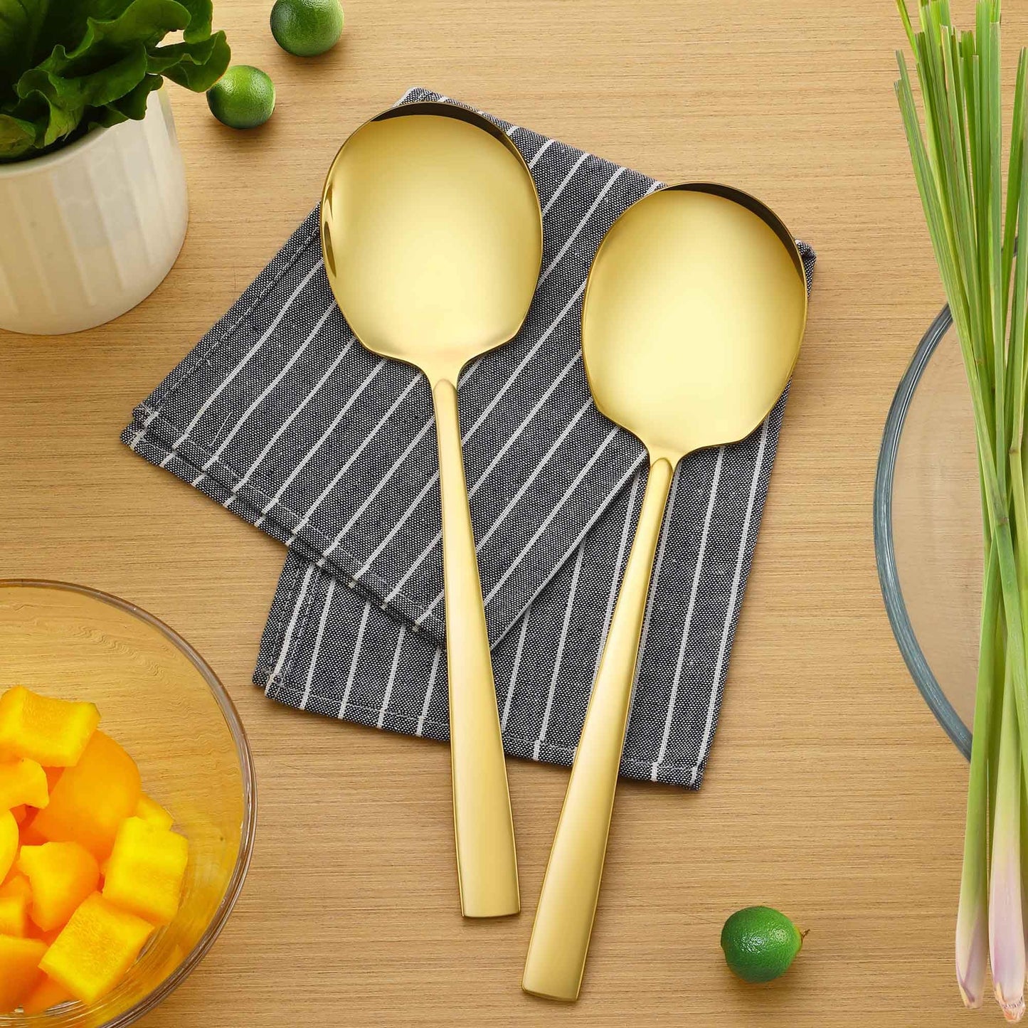 Extra Large Serving Spoons Set 11.7-Inch Gold Serving Utensils 18/8 Stainless Steel Big Metal Spoons for Buffet, Parties, Catering, Banquet - Dishwasher Safe (6-Pack, Gold)