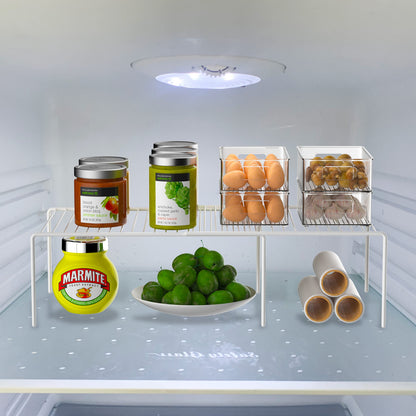 iPEGTOP Expandable Freezer Cabinet Storage Shelf, 2 Pieces Rustproof Spice Rack, Adjustable Kitchen Organizer Counter Fridge Pantry Shelf Space Saver (White)