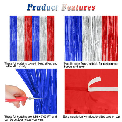 12 Pack Christmas Party Backdrop, 3.28 FT x 7.05 FT Red Silver Green Foil Streamer, Metallic Fringe Curtains Tinsel Streamer, Hanging Christmas Decorations Picture Props Door Decor