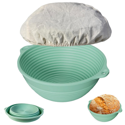 Silicone Bread Proofing Basket, 9 inches Sourdough Baking Bowl with liner Thick Foldable Reusable Handmade Bread Making Supplies for Bakers