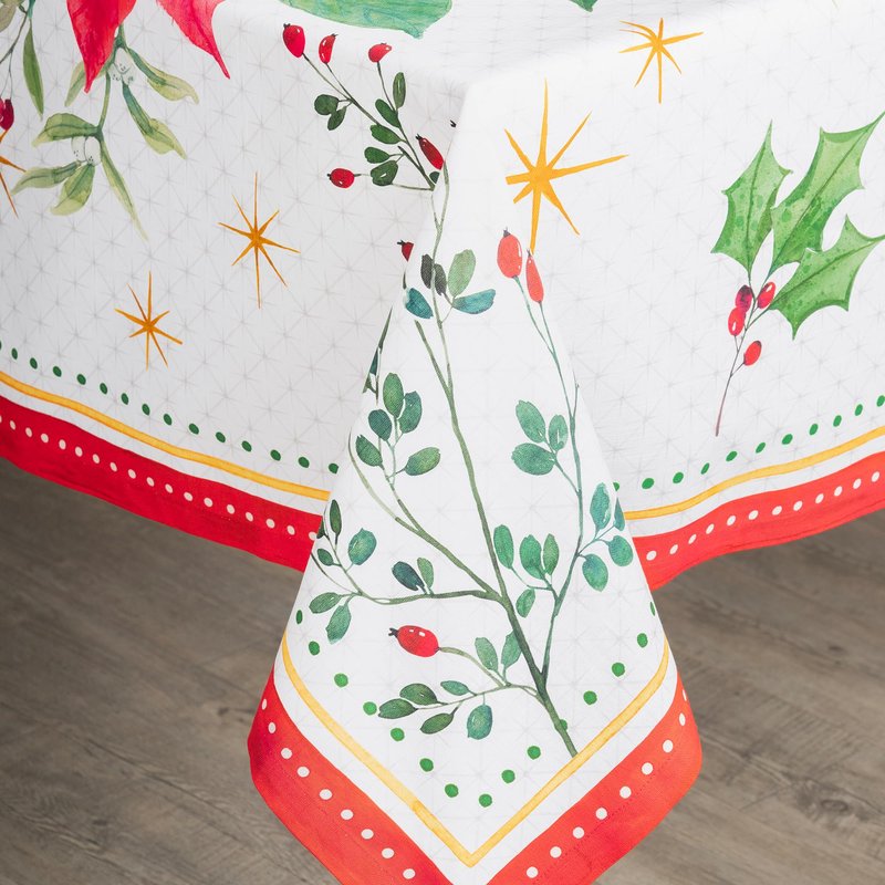 Maison d' Hermine Table Cloth Rectangle Table 100% Cotton 60 x 90 Inches Fall Tablecloth Reusable Everyday Use for Thanksgiving Christmas Decorations Dining Farmhouse Party (Poinsettia Christmas)
