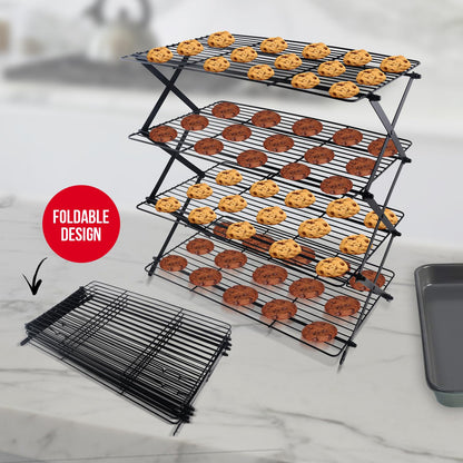 4-Tier Collapsible Cooling Rack For Baking - Expandable & Foldable Cookie Cooling Wire Rack - Baking Rack - Foldable Cooling Rack For Baking Supplies - Premium Quality & Sturdy Legs