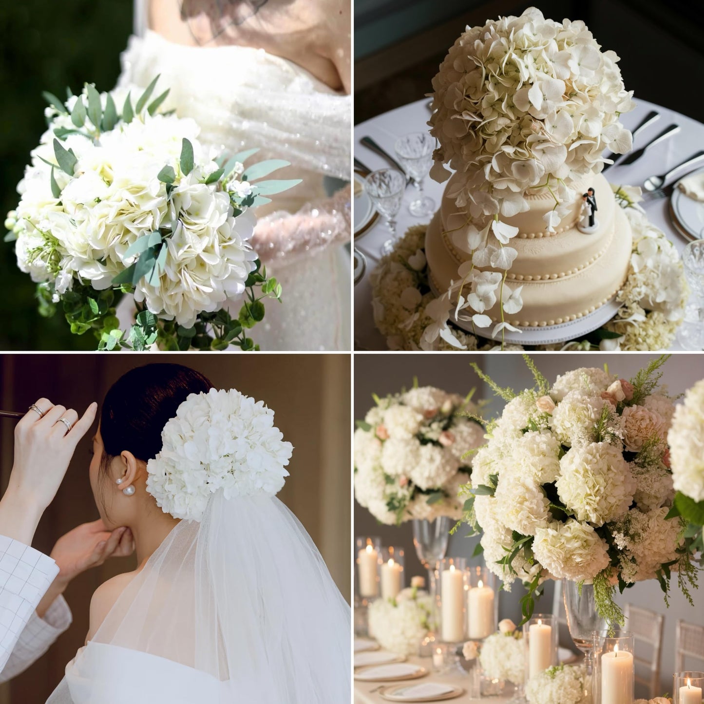 Kimura's Cabin 6pcs Fake White Flowers Artificial Silk Hydrangea Flowers Bouquets Faux Hydrangea Stems for Home Table Centerpieces Wedding Party Decoration (White)