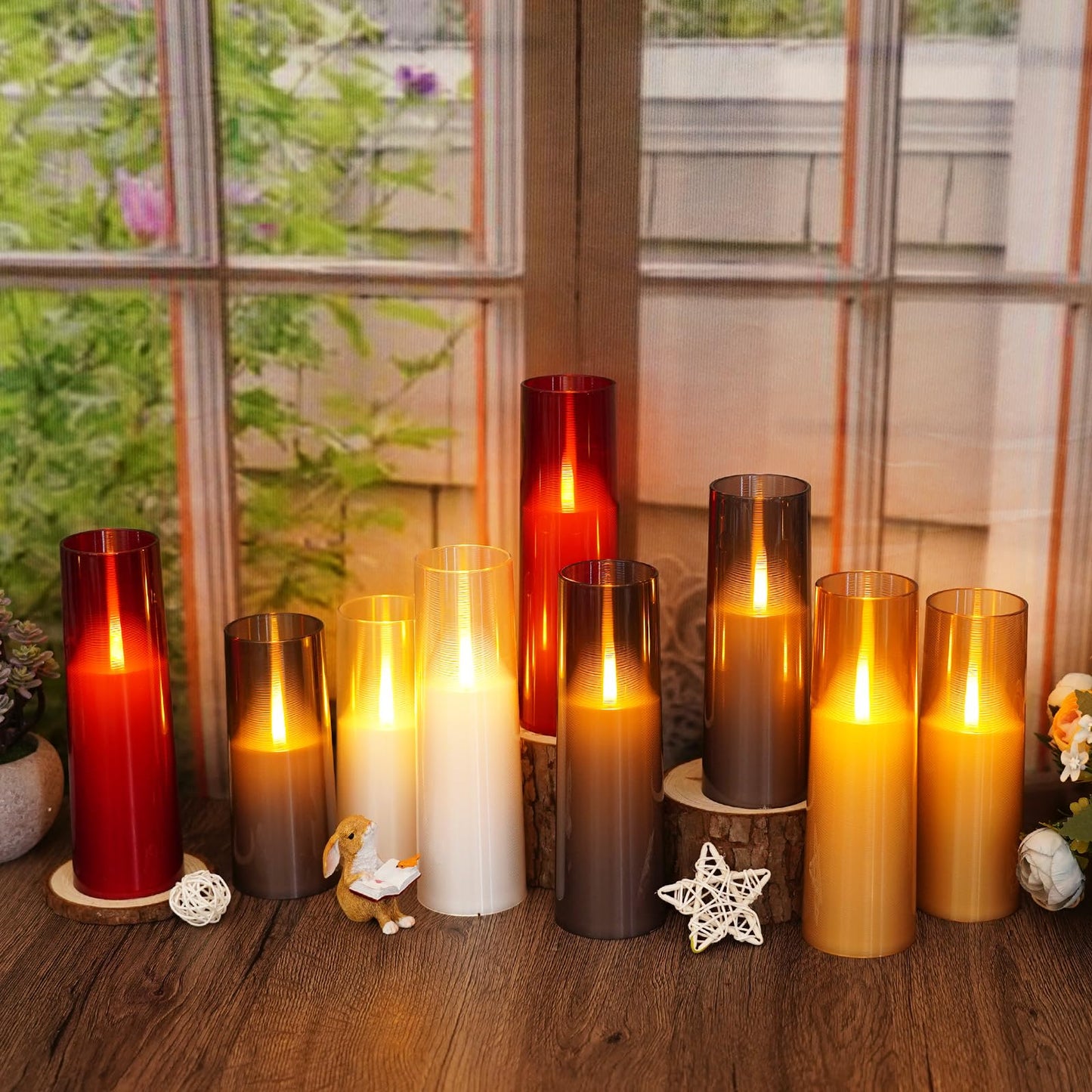 kakoya Flameless LED Candles Upgraded Realistic Flickering Flame,7Pcs Battery Operated Candles with Remote Timers,LED Pillar Candles for Home Decor,Christmas,and Parties（Grey）