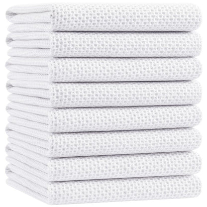 Homaxy 100% Cotton Oversized Waffle Weave Kitchen Dish Towels, Ultra Soft Absorbent Quick Drying Cleaning Towel, 20x28 Inches, 8-Pack, White