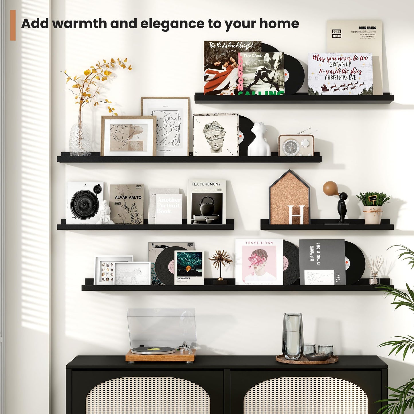 Fun Memories Picture Ledge Shelves Set of 2, 36 Inch Rustic Wall Mounted Floating Shelves with Lip for Home Storage and Décor in Bathroom, Kitchen, Nursery, Bedroom, Living Room, Black