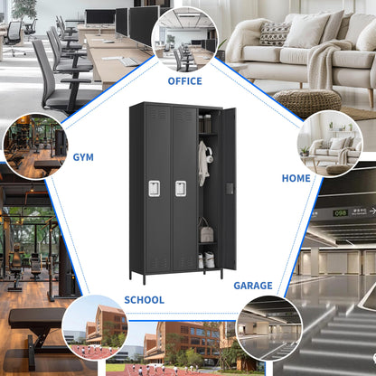GarveeLife Employee Lockers for Office 3 Doors, Metal Sorage Locker Combination for Employees, Industries Double Tier Metal Locker for Home, School, Gym