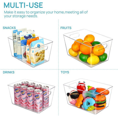 Vtopmart Clear Plastic Storage Bins, 6 PCS Pantry Organizer Bins with Handle for Refrigerator, Fridge, Cabinet, Kitchen, Countertops, Cupboard, Freezer Organization and Storage, Large