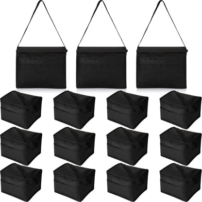 Nuogo 15 Pack Insulated Lunch Bags Bulk, Reusable Cooler Boxes, Leakproof Lunch Boxes Set, Waterproof Thermal Coolers, Insulated Beverage Bag for Women Men Work Picnic Beach(Black)