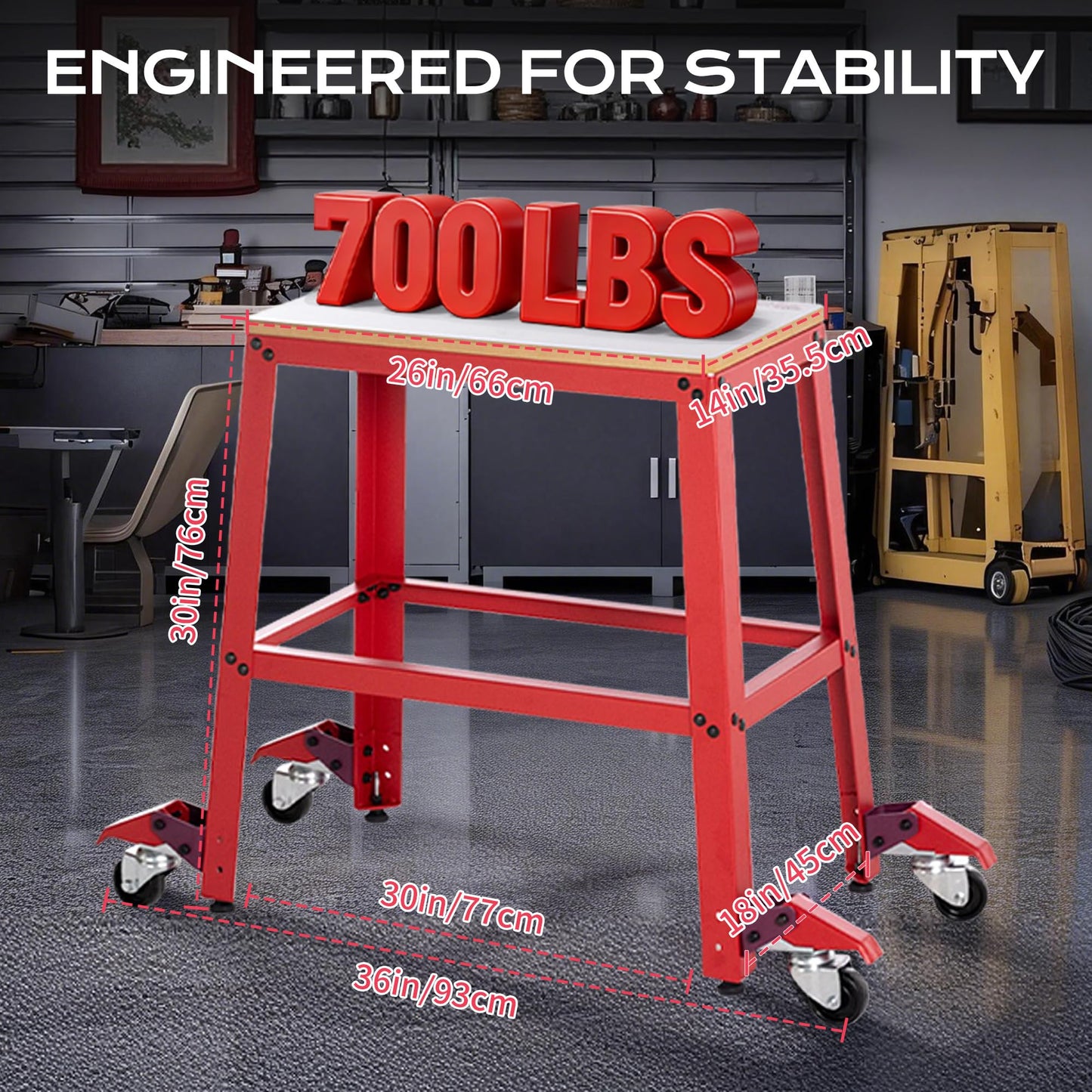VIGO POWER 700 Lbs Heavy Duty Drill Press Stand with Wheels, 30" Height & 26"x14" MDF Top Universal Tool Stand, Expandable Mobile Work Bench Station for Planers, Table Saws, Grinders & Band Saws