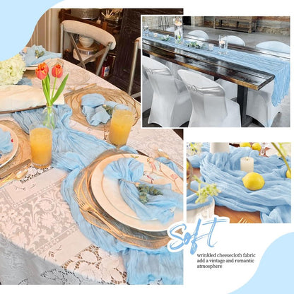 RealBox 12 Pack Baby Blue Cheesecloth Table Runner 17x108 Inch Semi Sheer Boho Gauze Cheese Cloth Fabric Table Runners, for Wedding Party Baby Shower Birthday Home Decor Garden Farmhouse