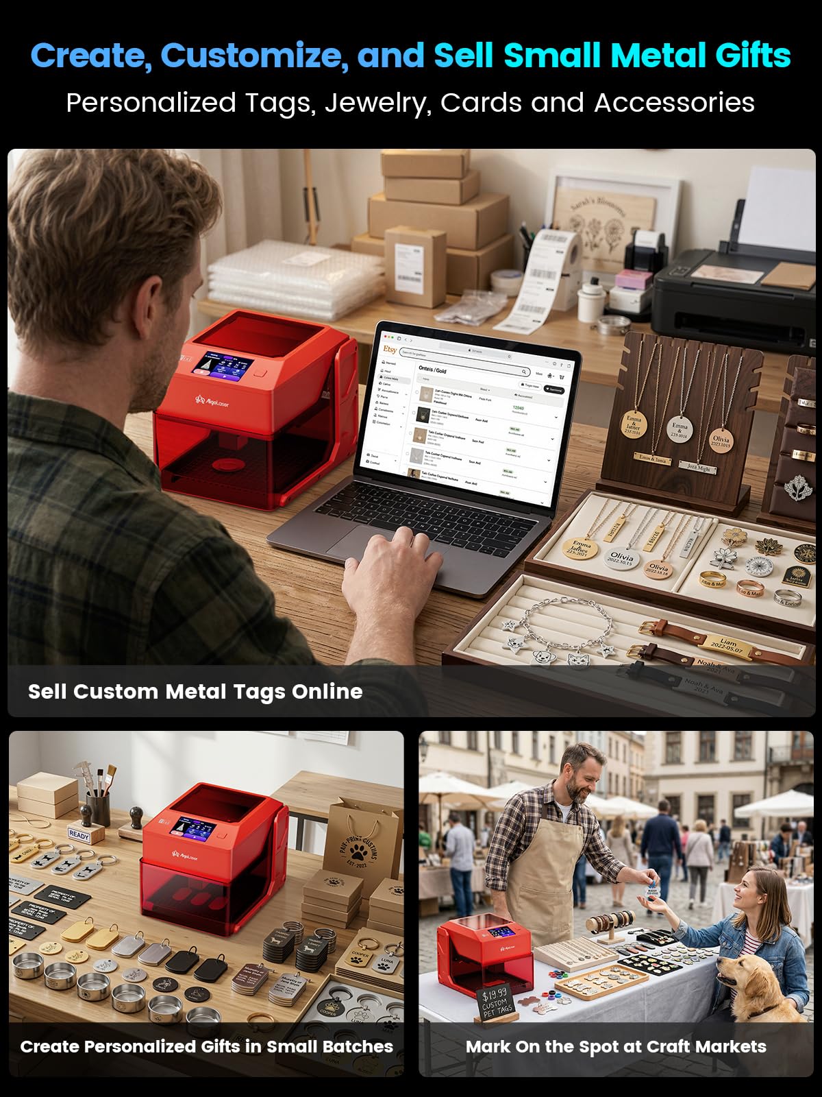 Pixi 1064nm Infrared Laser Engraver for Metal & Jewelry - Portable Laser Marking Machine with 3.5" Touchscreen & AlgoOS & App Control for Stainless Steel, Aluminum & Custom Gifts (1.5W/1500mW)