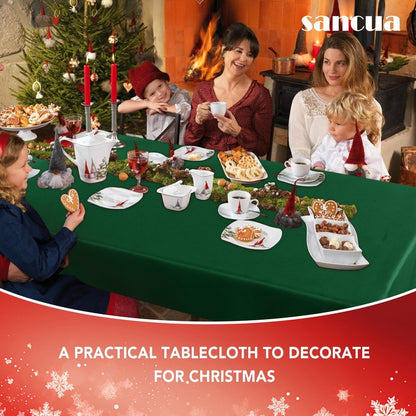 sancua Rectangle Tablecloth - 70 x 120 Inch - Stain and Wrinkle Resistant Washable Polyester Table Cloth, Decorative Fabric Table Cover for Dining Tables, Buffet Parties and Christmas, Hunter Green