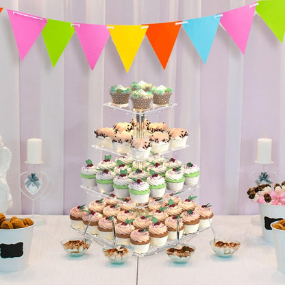 Cupcake Stand with Lights, 4 Tier Cupcake Holder, Light Up Cupcake Stand for 24 Cupcakes, Dessert Table Display Set for Weddings, Christmas, Birthday Parties (Yellow Light)