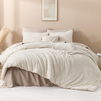 Andency Beige California King Comforter Set, 3 Pieces Cream Boho Tufted Cal King Bedding Set & Collections, Soft Lightweight Down Alternative Bed Set (104x96In, 2 Pillowcases)