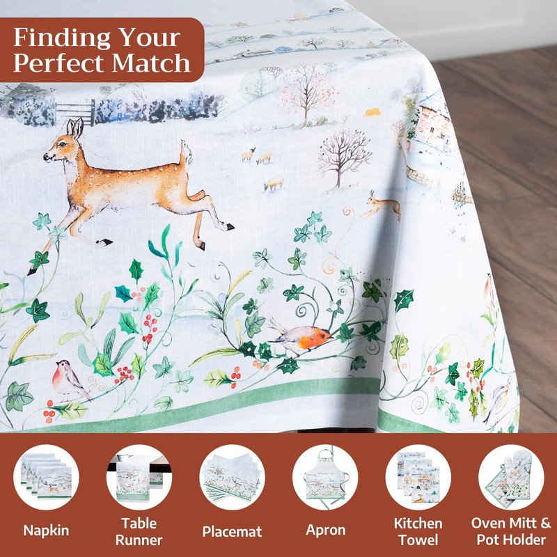 Maison d' Hermine Table Cloth Rectangle Table 100% Cotton 70 x 90 Inches Fall Tablecloth Reusable Everyday Use for Thanksgiving Christmas Decorations Dining Farmhouse Party (Snowy World)