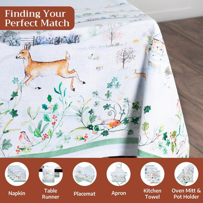 Maison d' Hermine Table Cloth Square Table 100% Cotton 60 x 60 Inches Fall Tablecloth Reusable Everyday Use for Thanksgiving Christmas Decorations Dining Farmhouse Party (Snowy World)