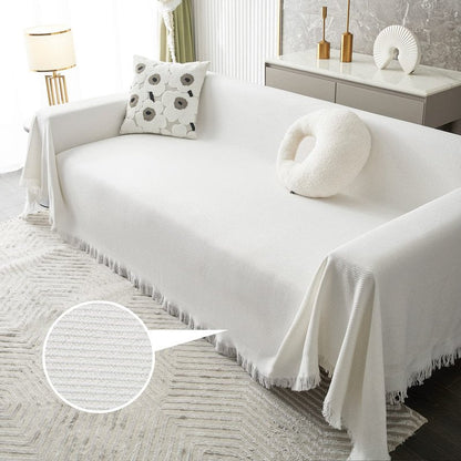 MYSKY HOME White Couch Cover for Sectional Sofa Covers for 3 Cushion Couch Sofa Protector Geometrical Sofa Slipcovers Washable Thick Fabric Blanket for Dogs, Pets (XX-Large, 91" x 134", White)
