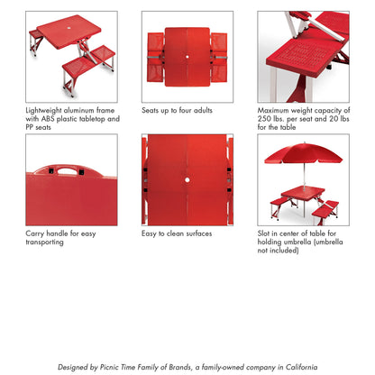 PICNIC TIME Picnic Table Portable Folding Table with Umbrella Hole and Bench Seats for Four for Tailgating, Picnics, and Beach, Collapsible to Suit-Case Style for Easy Transport, Lightweight, (Black)