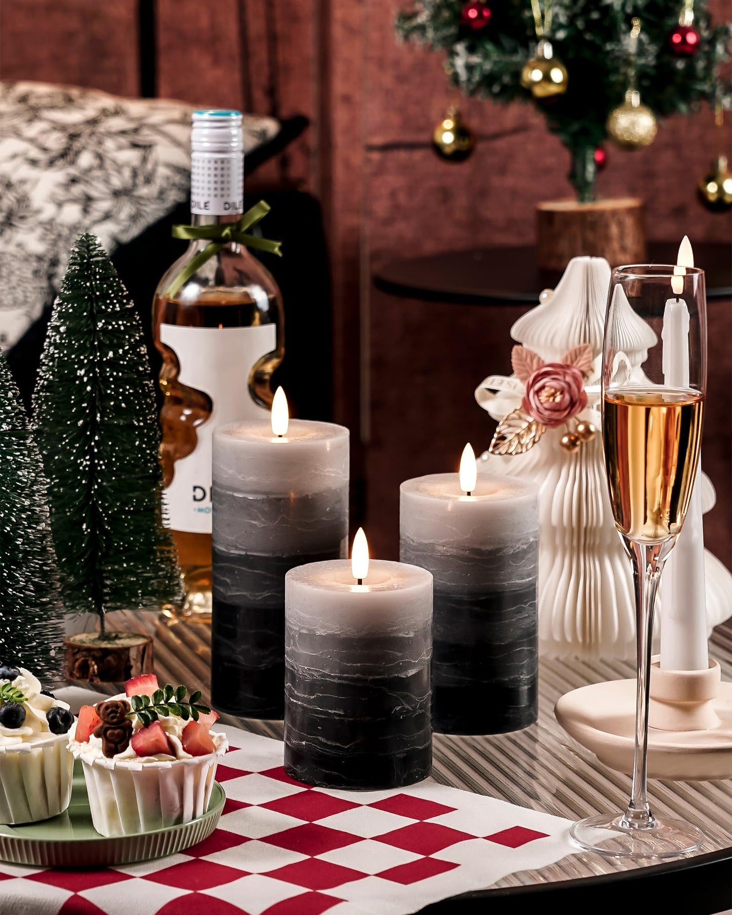 Stmarry Distressed Gradient Gray Flameless Candles with Remote and Timer, Real Wax Made LED Pillar Candles Battery Operated with 3D Flickering Flame - 3" x 4",5",6" - Set of 3