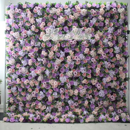 JIIPOREGJ Artificial Flower Wall Backdrop Panels,Purple Rose Handmade Romantic Large Wedding Backdrop 3D Floral Wall Fabric Flower Wall for Party Bridal Wedding Backgroun,One Color,3m*3m/10 * 10FT