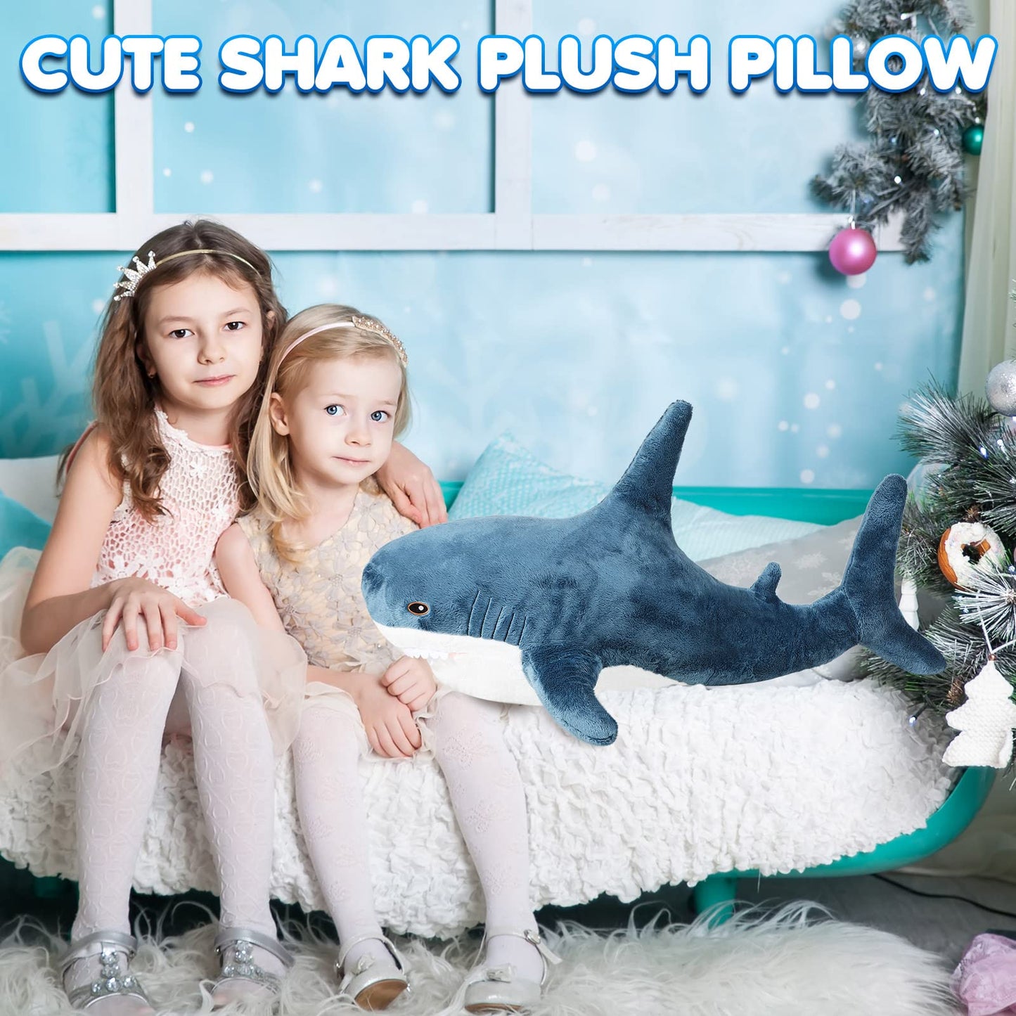 HyDren Shark Stuffed 2 in 1 Plush Toys Animal Shark with Blanket 32 Inch Giant Big Large Stuffed Pillow Blanket Soft Doll for Baby Toddlers Kids Boys Girls Women Home Room Decor Gifts(Dark Blue)
