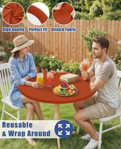 Moosfor Round Spandex Tablecloth, Elastic Fitted Waterproof Tablecloths for 18"-24" Tables, Stretch Washable Picnic Table Cover for Camping, Dining, Indoor and Outdoor, Rust