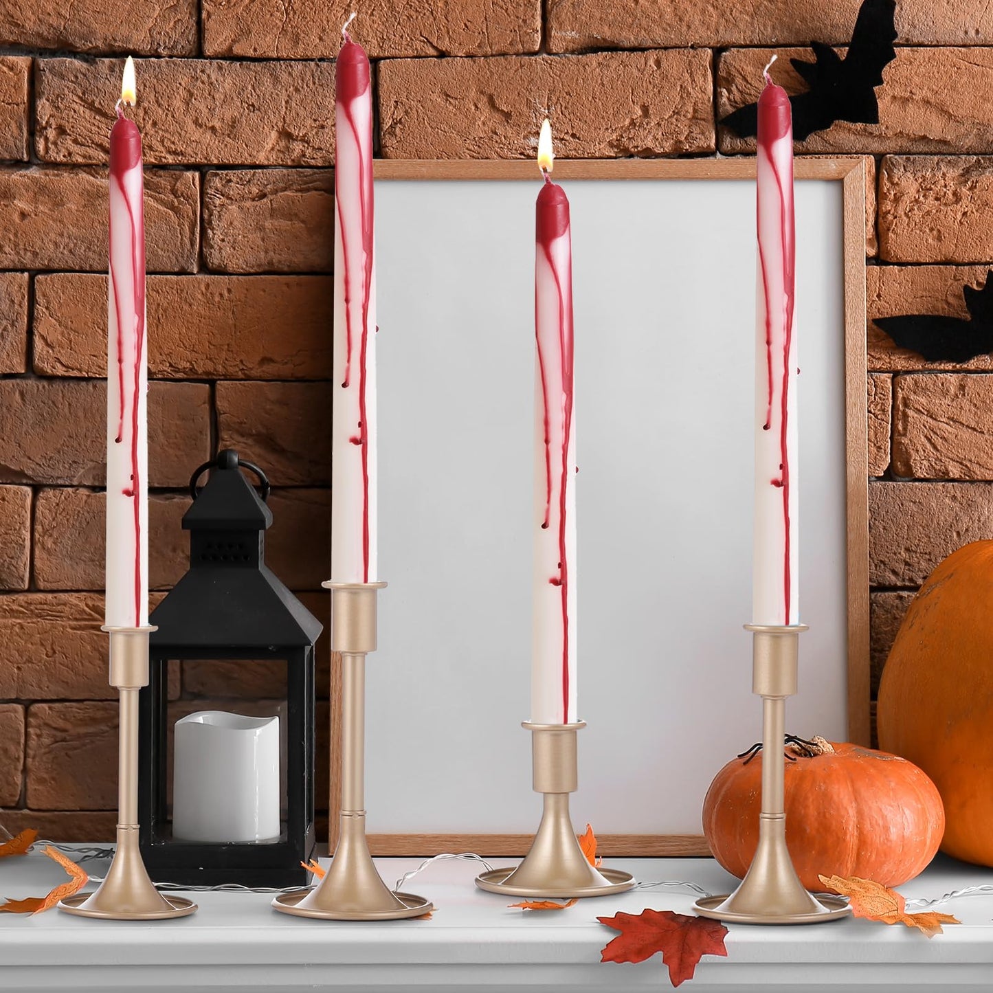 Zhengmy 4 Pack Halloween Vampire Tears Taper Candles, 10 Inch Tall Bleeding Candles Blood Drip Spooky Gothic Candlesticks for Halloween Vampire Home Party Decorations Supplies(White)