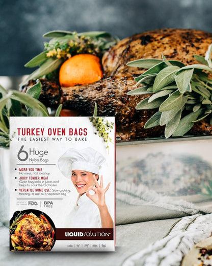 Liquid Solution Oven Bags for Perfect Roasted Turkey Chicken or Veggies, Locks In Juices and Turkey Flavoring, BPA-Free and Oven-Safe, 6 pack (19 x 23 in)